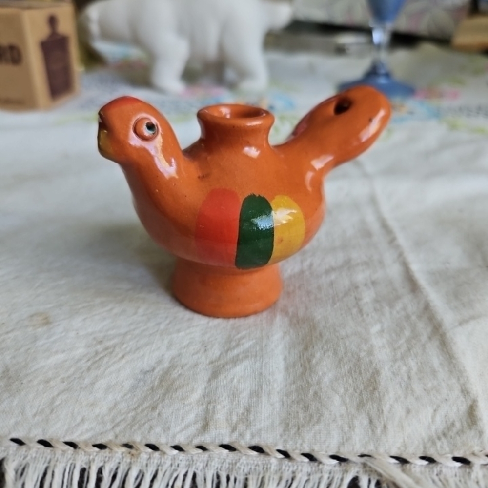 Colorful Mexico Ceramic Bird Flute Figurine